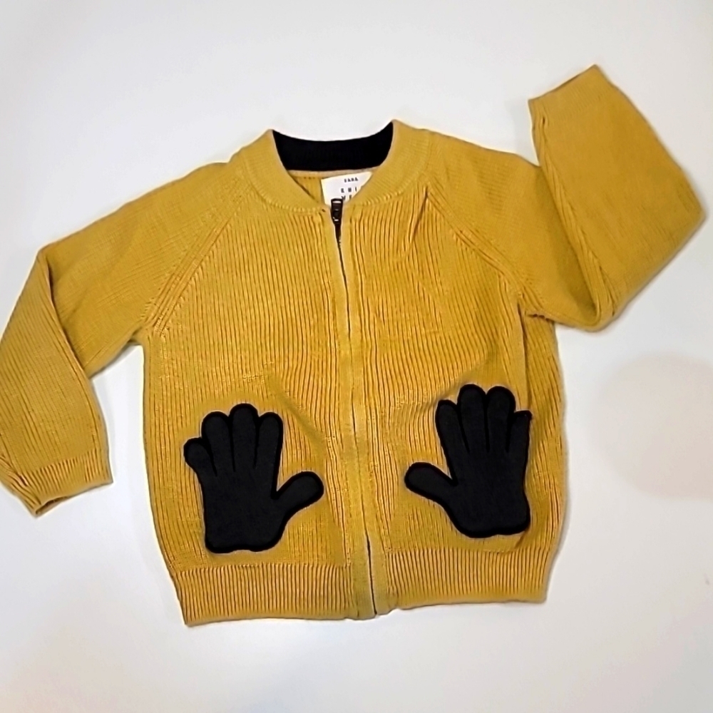 Zara High Five Hands Pockets Marigold Zipper Knit Cardigan Jacket